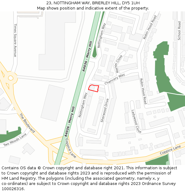 23, NOTTINGHAM WAY, BRIERLEY HILL, DY5 1UH: Location map and indicative extent of plot