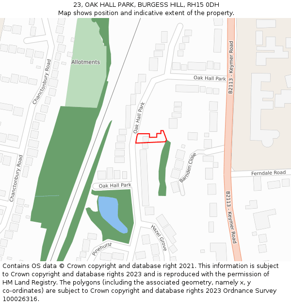 23, OAK HALL PARK, BURGESS HILL, RH15 0DH: Location map and indicative extent of plot