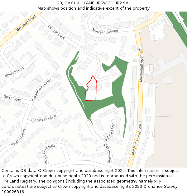 23, OAK HILL LANE, IPSWICH, IP2 9AL: Location map and indicative extent of plot