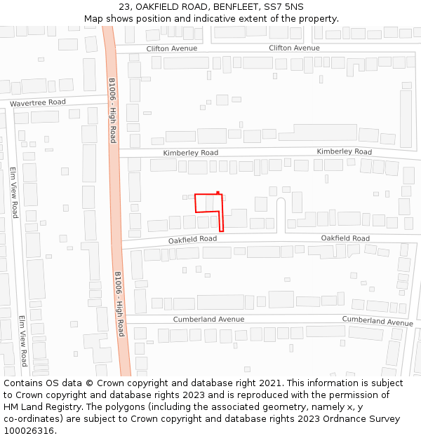 23, OAKFIELD ROAD, BENFLEET, SS7 5NS: Location map and indicative extent of plot