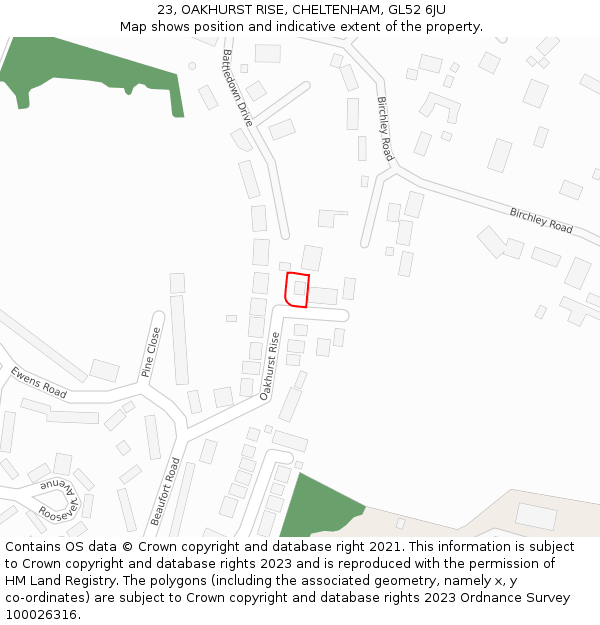 23, OAKHURST RISE, CHELTENHAM, GL52 6JU: Location map and indicative extent of plot