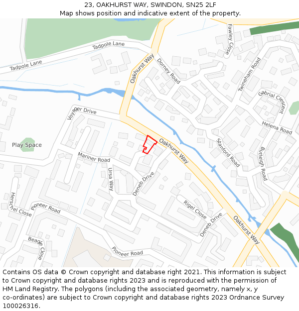 23, OAKHURST WAY, SWINDON, SN25 2LF: Location map and indicative extent of plot