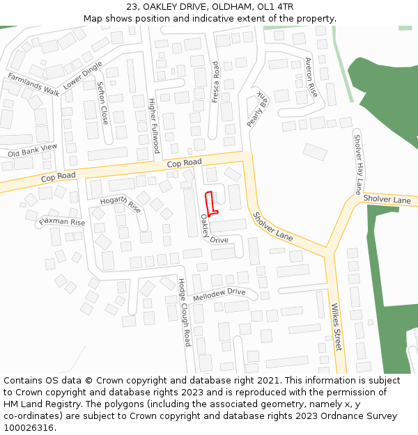 23, OAKLEY DRIVE, OLDHAM, OL1 4TR: Location map and indicative extent of plot