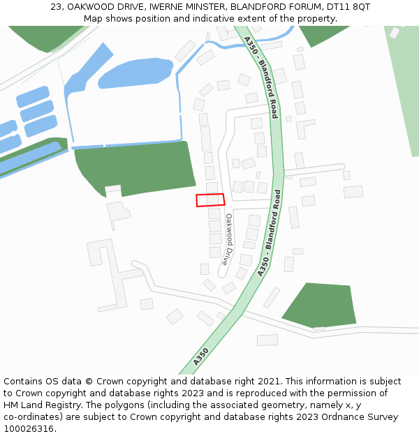23, OAKWOOD DRIVE, IWERNE MINSTER, BLANDFORD FORUM, DT11 8QT: Location map and indicative extent of plot