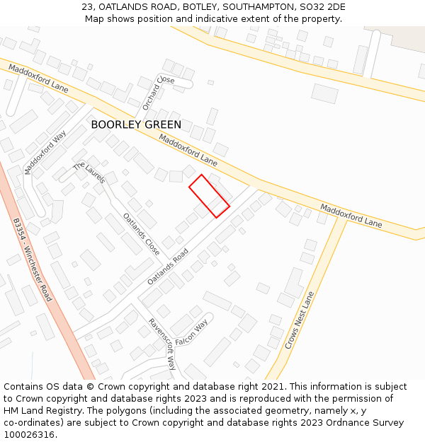 23, OATLANDS ROAD, BOTLEY, SOUTHAMPTON, SO32 2DE: Location map and indicative extent of plot