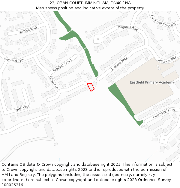 23, OBAN COURT, IMMINGHAM, DN40 1NA: Location map and indicative extent of plot