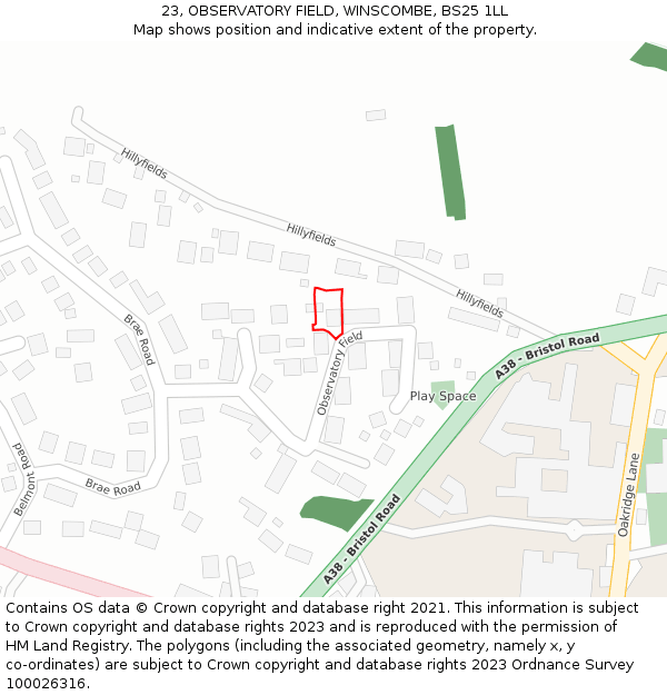 23, OBSERVATORY FIELD, WINSCOMBE, BS25 1LL: Location map and indicative extent of plot