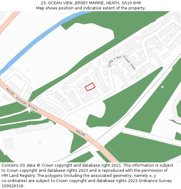 23, OCEAN VIEW, JERSEY MARINE, NEATH, SA10 6HR: Location map and indicative extent of plot
