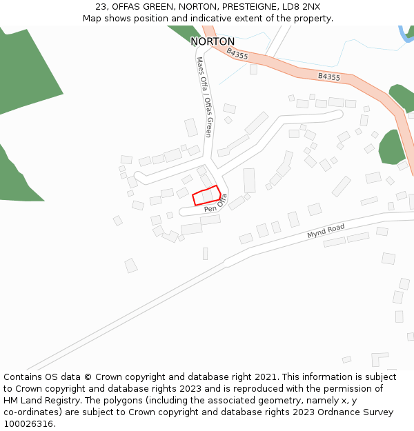 23, OFFAS GREEN, NORTON, PRESTEIGNE, LD8 2NX: Location map and indicative extent of plot