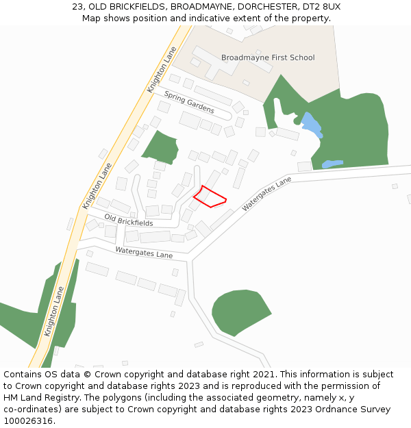 23, OLD BRICKFIELDS, BROADMAYNE, DORCHESTER, DT2 8UX: Location map and indicative extent of plot