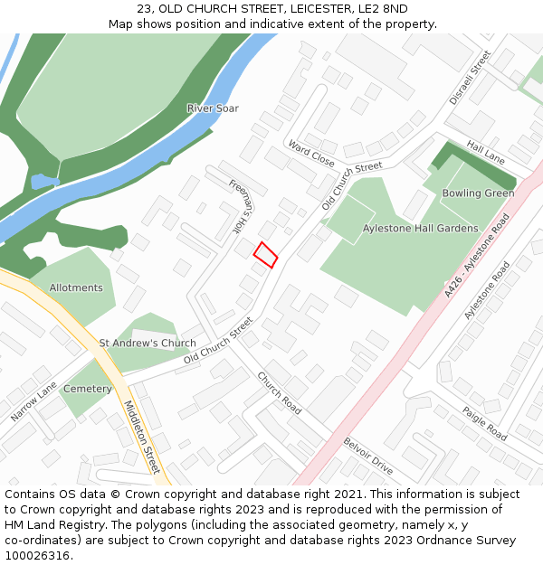 23, OLD CHURCH STREET, LEICESTER, LE2 8ND: Location map and indicative extent of plot