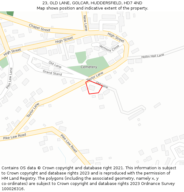 23, OLD LANE, GOLCAR, HUDDERSFIELD, HD7 4ND: Location map and indicative extent of plot