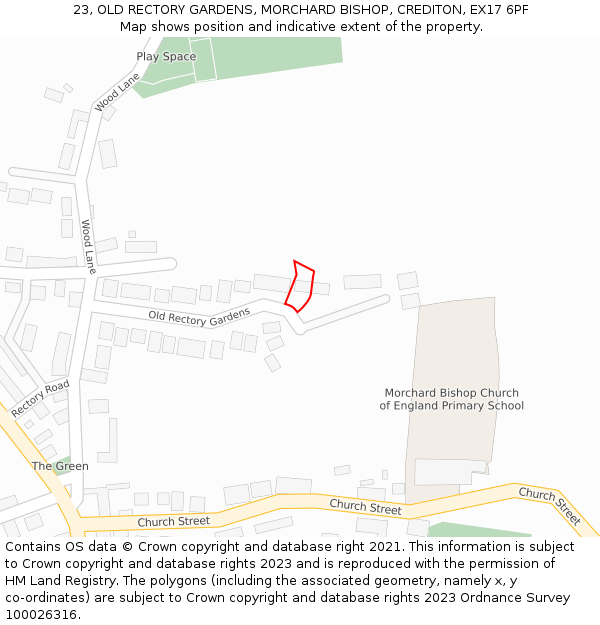 23, OLD RECTORY GARDENS, MORCHARD BISHOP, CREDITON, EX17 6PF: Location map and indicative extent of plot