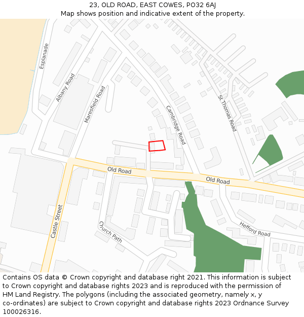 23, OLD ROAD, EAST COWES, PO32 6AJ: Location map and indicative extent of plot