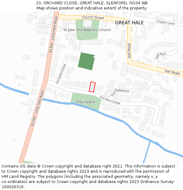 23, ORCHARD CLOSE, GREAT HALE, SLEAFORD, NG34 9JB: Location map and indicative extent of plot