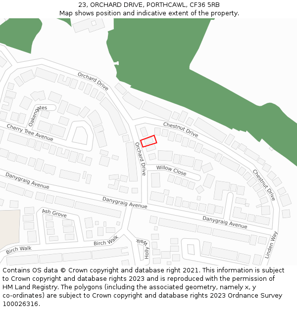 23, ORCHARD DRIVE, PORTHCAWL, CF36 5RB: Location map and indicative extent of plot