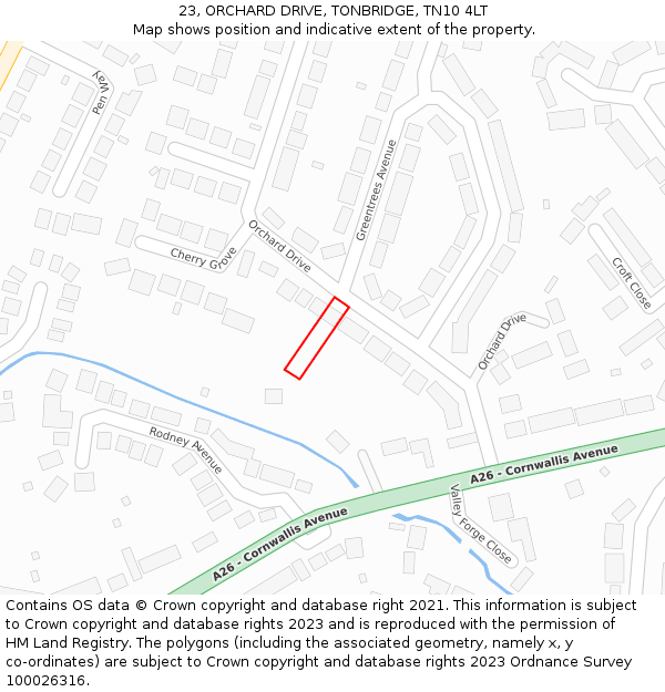 23, ORCHARD DRIVE, TONBRIDGE, TN10 4LT: Location map and indicative extent of plot