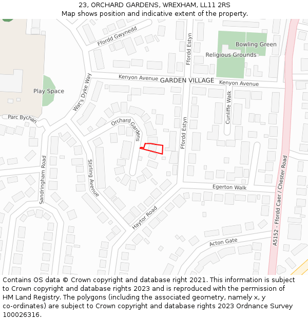 23, ORCHARD GARDENS, WREXHAM, LL11 2RS: Location map and indicative extent of plot