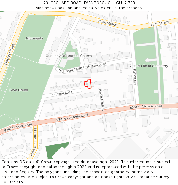 23, ORCHARD ROAD, FARNBOROUGH, GU14 7PR: Location map and indicative extent of plot