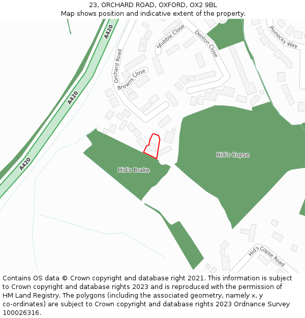 23, ORCHARD ROAD, OXFORD, OX2 9BL: Location map and indicative extent of plot