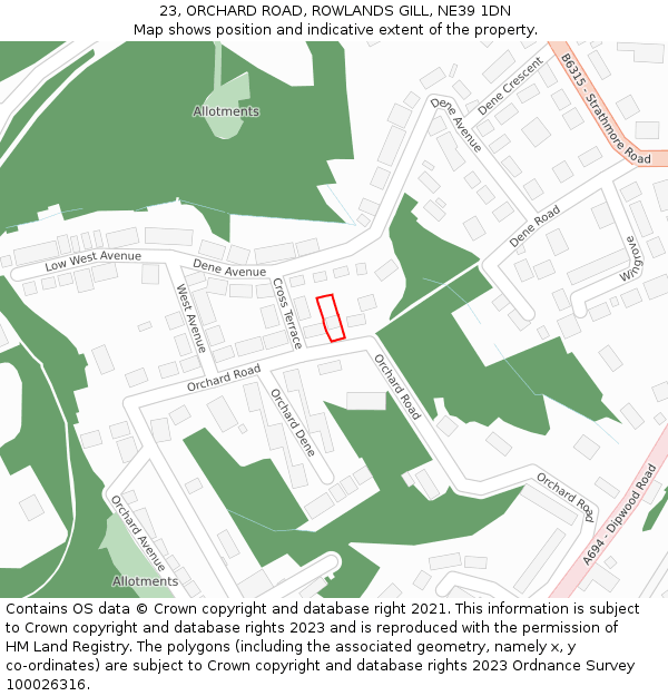 23, ORCHARD ROAD, ROWLANDS GILL, NE39 1DN: Location map and indicative extent of plot