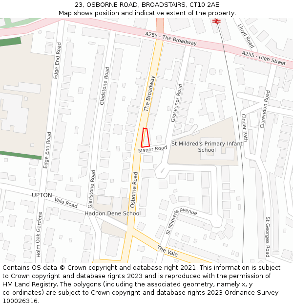 23, OSBORNE ROAD, BROADSTAIRS, CT10 2AE: Location map and indicative extent of plot