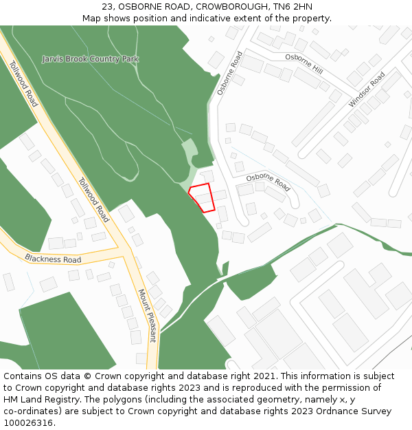 23, OSBORNE ROAD, CROWBOROUGH, TN6 2HN: Location map and indicative extent of plot