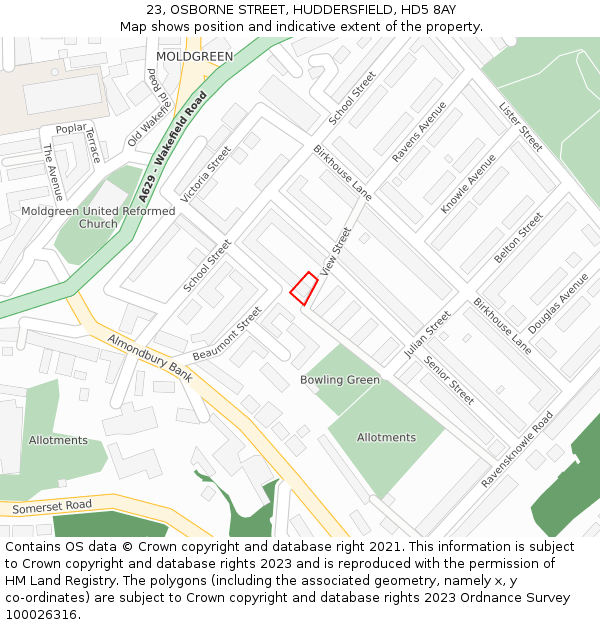 23, OSBORNE STREET, HUDDERSFIELD, HD5 8AY: Location map and indicative extent of plot