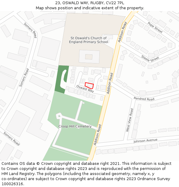 23, OSWALD WAY, RUGBY, CV22 7PL: Location map and indicative extent of plot