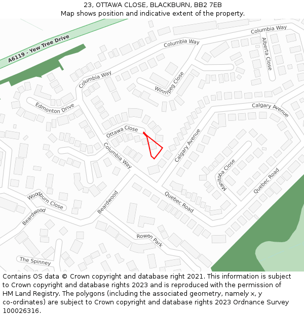 23, OTTAWA CLOSE, BLACKBURN, BB2 7EB: Location map and indicative extent of plot