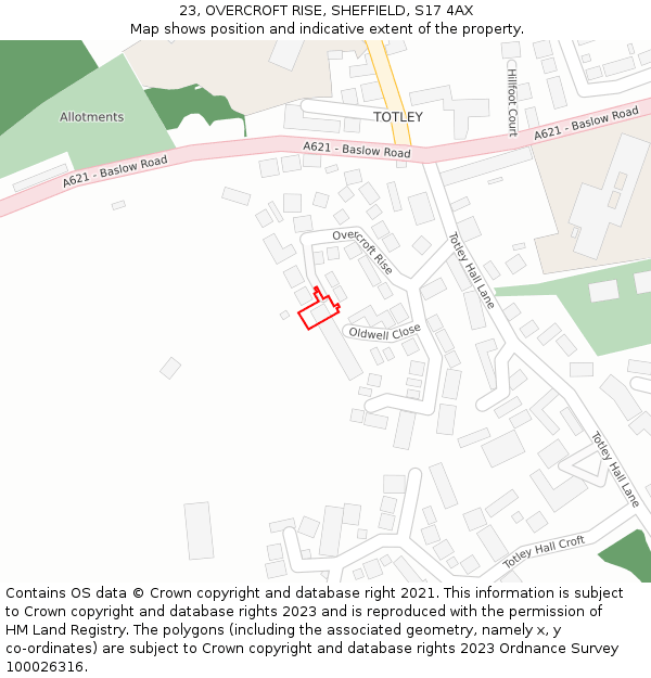 23, OVERCROFT RISE, SHEFFIELD, S17 4AX: Location map and indicative extent of plot