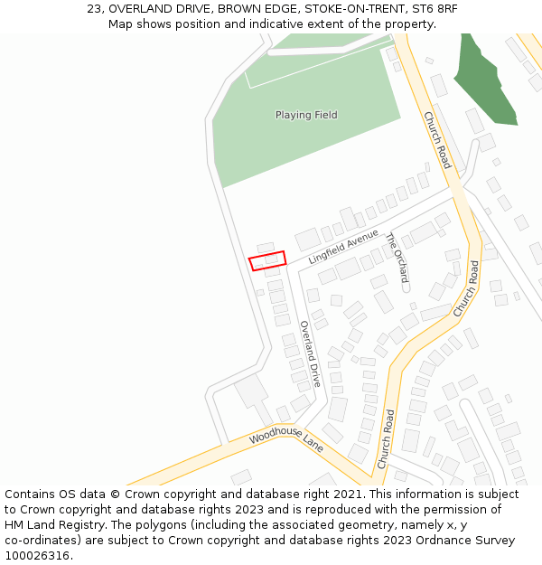 23, OVERLAND DRIVE, BROWN EDGE, STOKE-ON-TRENT, ST6 8RF: Location map and indicative extent of plot