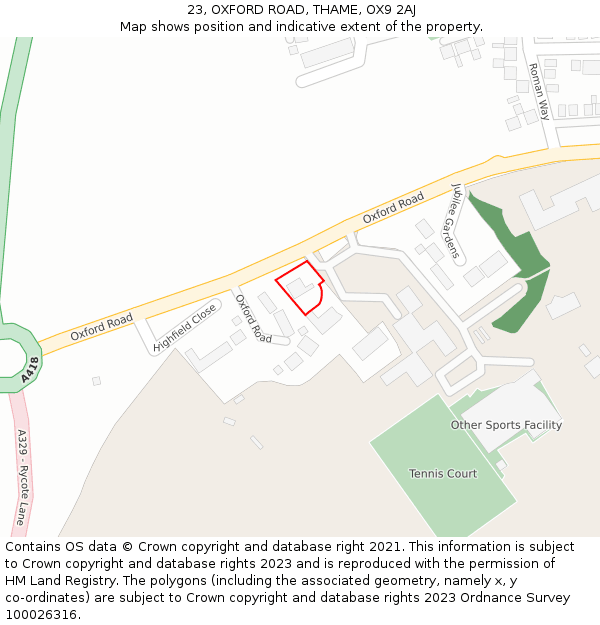 23, OXFORD ROAD, THAME, OX9 2AJ: Location map and indicative extent of plot