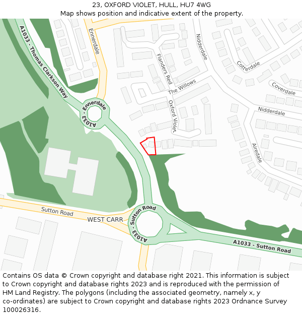 23, OXFORD VIOLET, HULL, HU7 4WG: Location map and indicative extent of plot