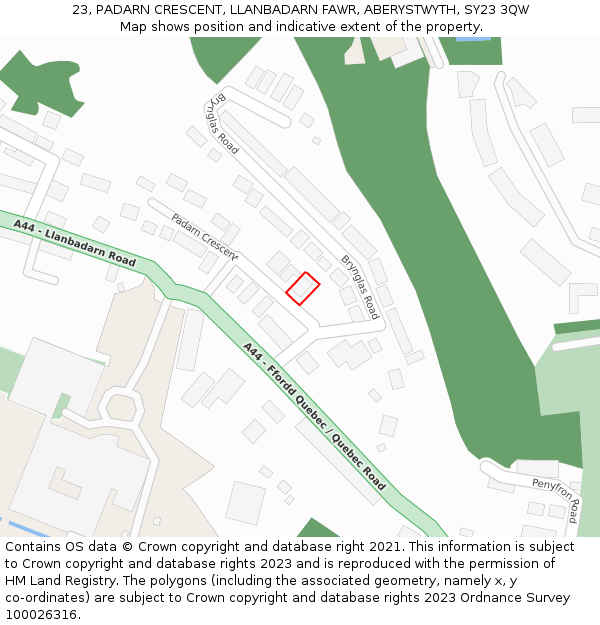 23, PADARN CRESCENT, LLANBADARN FAWR, ABERYSTWYTH, SY23 3QW: Location map and indicative extent of plot