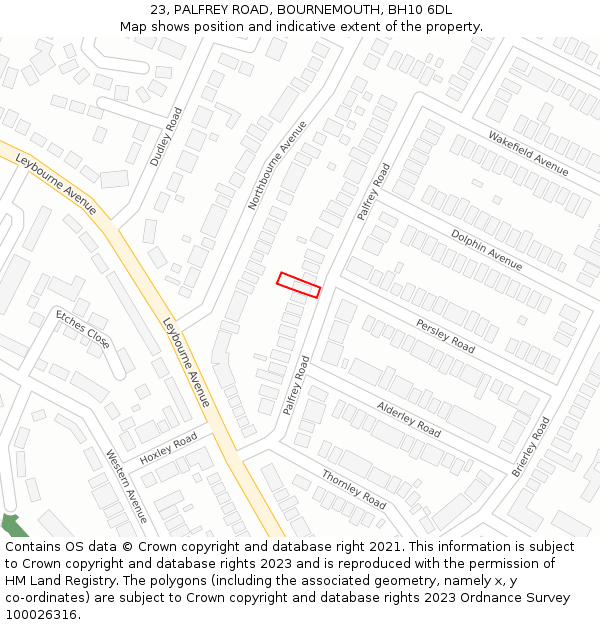 23, PALFREY ROAD, BOURNEMOUTH, BH10 6DL: Location map and indicative extent of plot