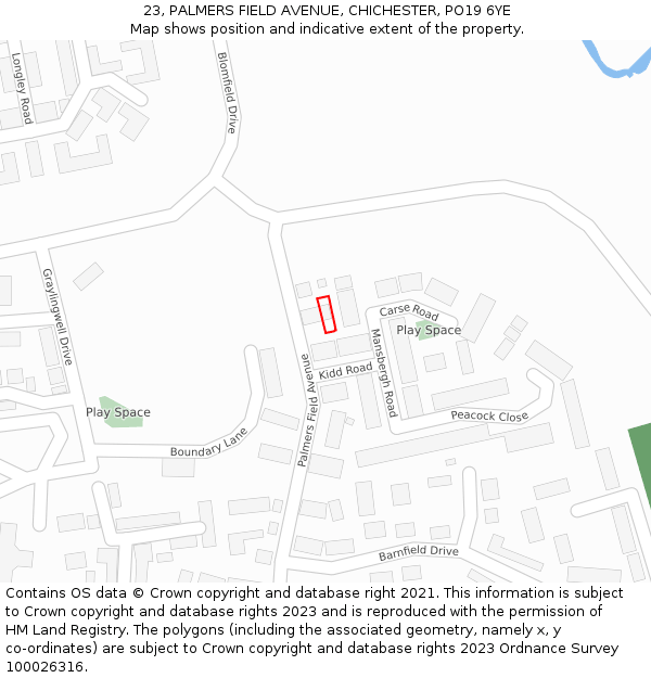 23, PALMERS FIELD AVENUE, CHICHESTER, PO19 6YE: Location map and indicative extent of plot