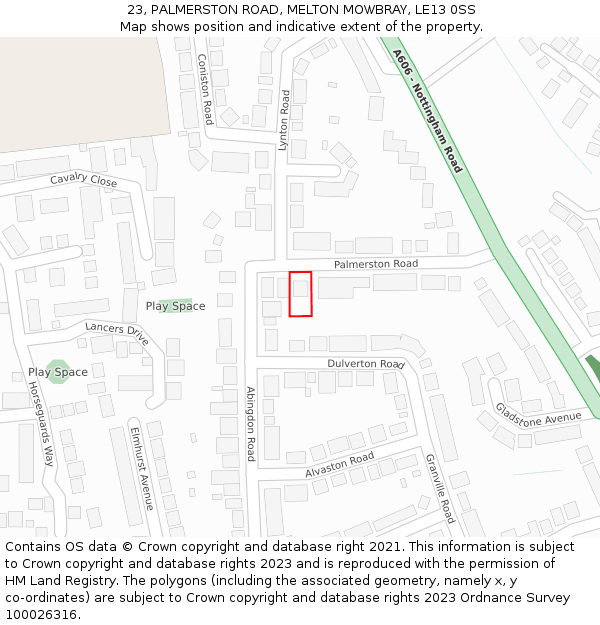 23, PALMERSTON ROAD, MELTON MOWBRAY, LE13 0SS: Location map and indicative extent of plot