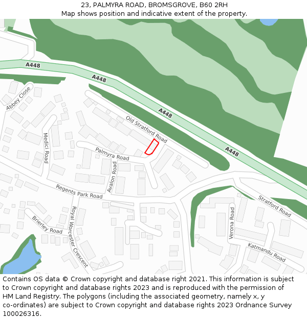 23, PALMYRA ROAD, BROMSGROVE, B60 2RH: Location map and indicative extent of plot