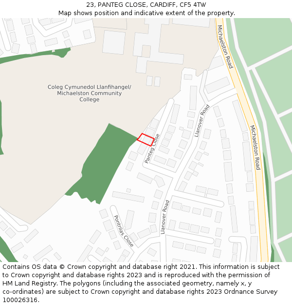 23, PANTEG CLOSE, CARDIFF, CF5 4TW: Location map and indicative extent of plot