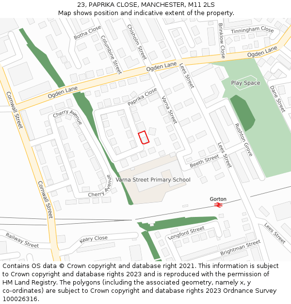 23, PAPRIKA CLOSE, MANCHESTER, M11 2LS: Location map and indicative extent of plot