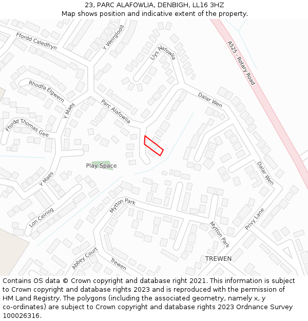 23, PARC ALAFOWLIA, DENBIGH, LL16 3HZ: Location map and indicative extent of plot