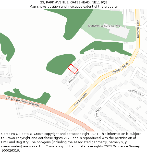 23, PARK AVENUE, GATESHEAD, NE11 9QE: Location map and indicative extent of plot