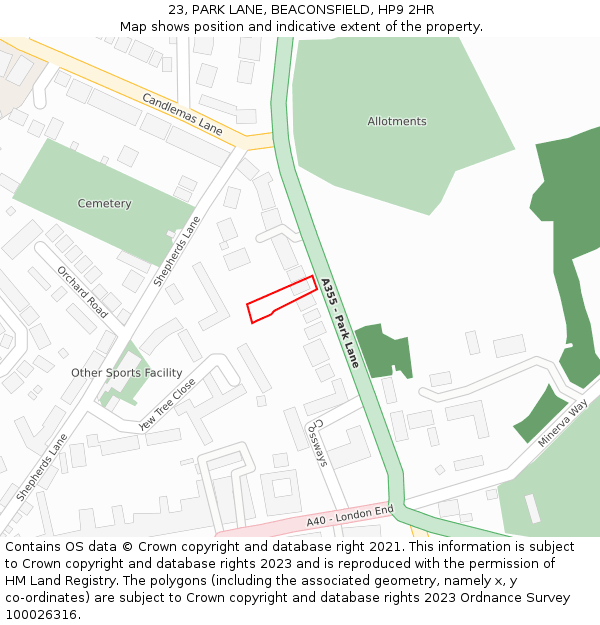23, PARK LANE, BEACONSFIELD, HP9 2HR: Location map and indicative extent of plot