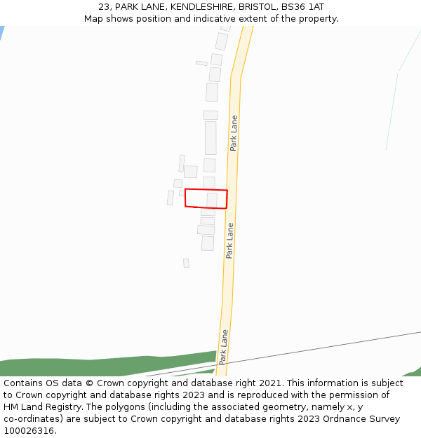 23, PARK LANE, KENDLESHIRE, BRISTOL, BS36 1AT: Location map and indicative extent of plot