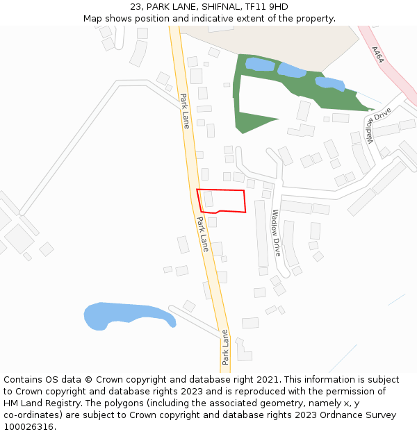 23, PARK LANE, SHIFNAL, TF11 9HD: Location map and indicative extent of plot