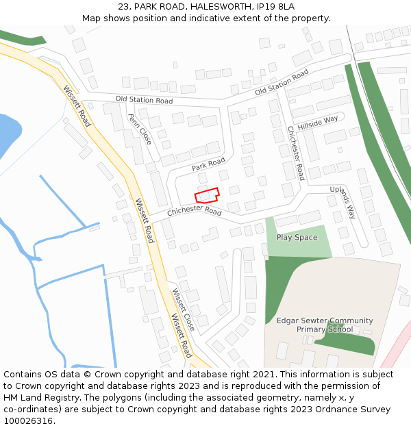 23, PARK ROAD, HALESWORTH, IP19 8LA: Location map and indicative extent of plot