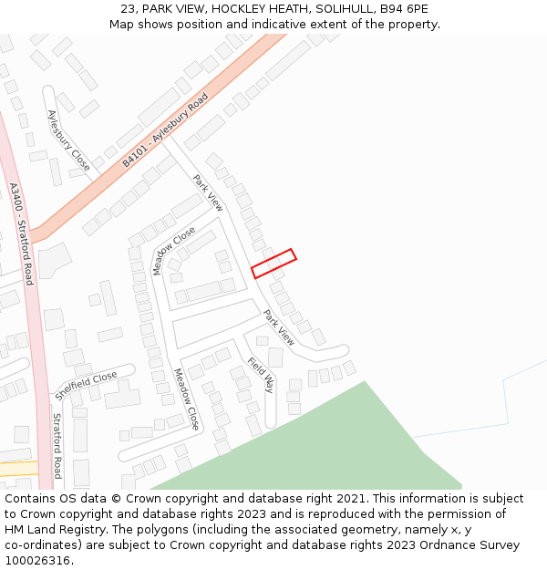 23, PARK VIEW, HOCKLEY HEATH, SOLIHULL, B94 6PE: Location map and indicative extent of plot