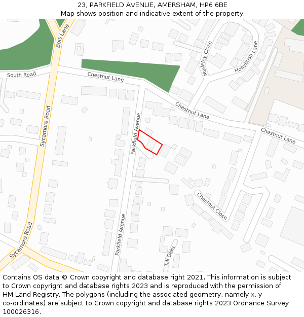 23, PARKFIELD AVENUE, AMERSHAM, HP6 6BE: Location map and indicative extent of plot