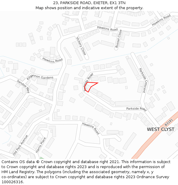 23, PARKSIDE ROAD, EXETER, EX1 3TN: Location map and indicative extent of plot